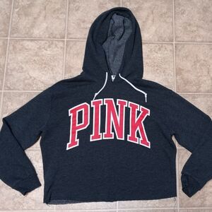 Victoria's Secret Dark Gray Hoodie Crop with Pink Logo